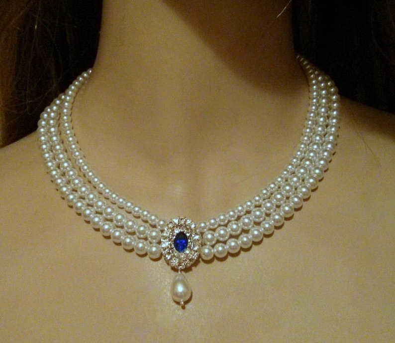 Sapphire Necklace Wedding Pearl Bridal Choker Pearl