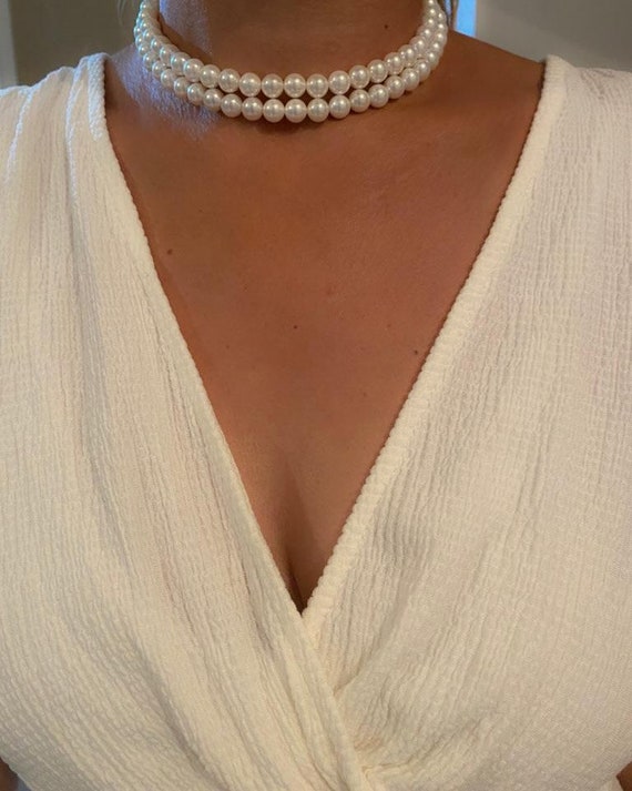 Double Strand Pearl Necklace Old Hollywood Vintage Jewelry