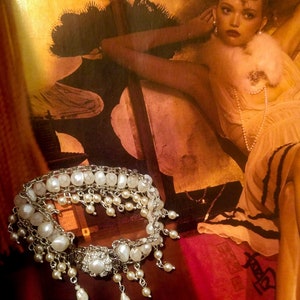 Bridal Bracelet Pearls Wedding Bracelet Rhinestone Vintage Style Bride Bracelet Victorian Jewelry Wedding Jewelry Crystals Bracelet 1920s image 8