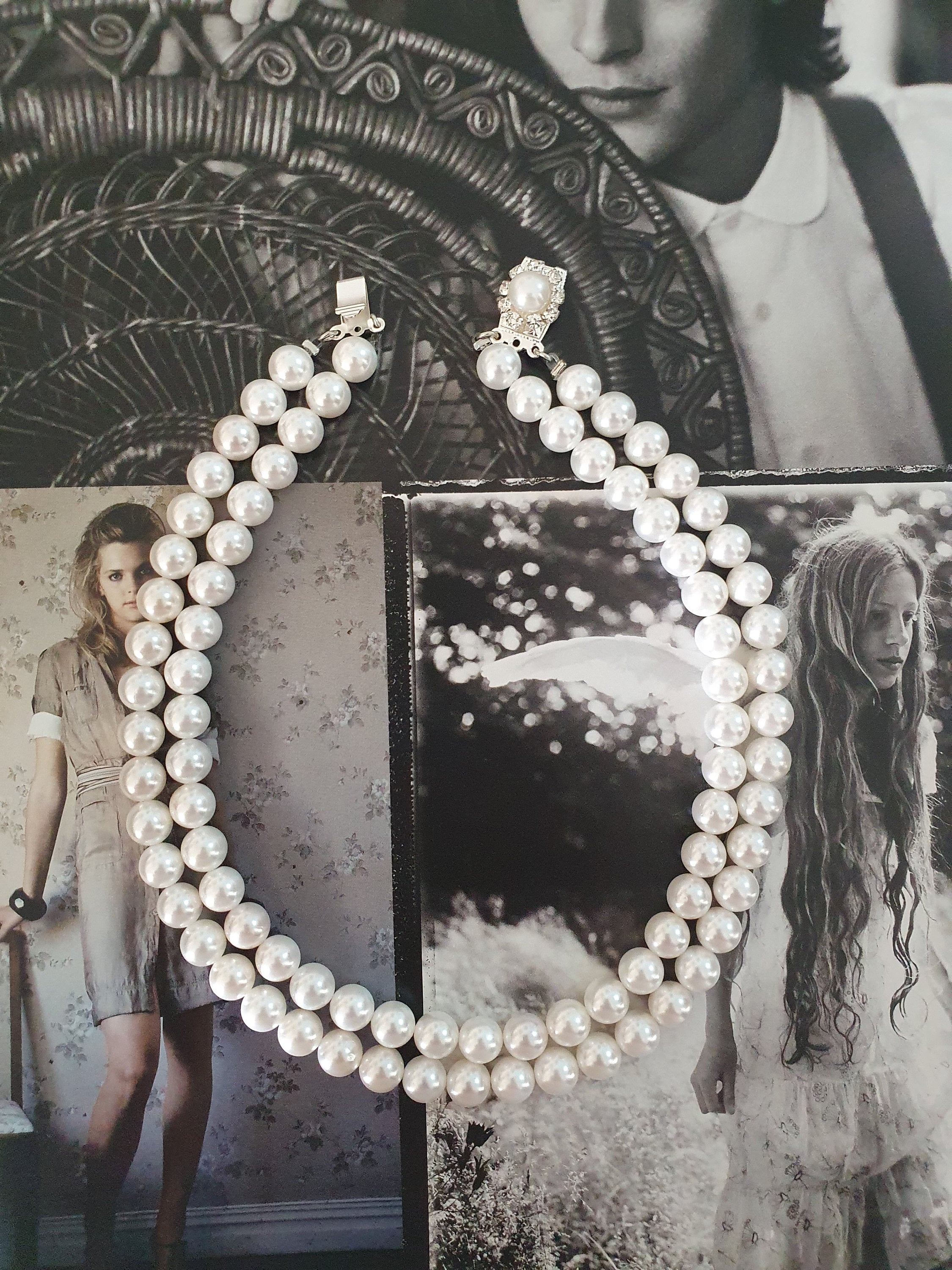 Double Strand Pearl Necklace Old Hollywood Vintage Jewelry