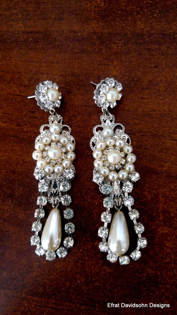 Bridal Earrings Chandelier Silver Art Deco Victorian