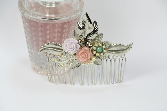 Bridal Hair Comb Silver Leafs Hair Comb Wedding Side Hair  display picture 3