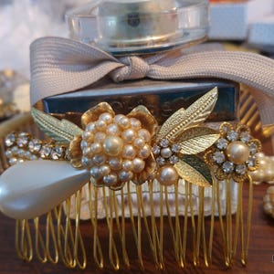 Bridal Golden hair comb Wedding Comb Pearl comb hair wedding hair comb Pearl bride comb wedding hair Rhinestone bridal hair Rhinestone piece image 4