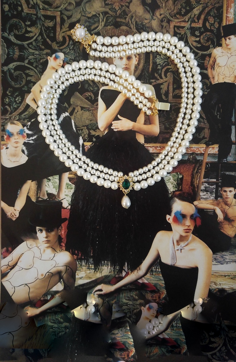 Collana girocollo da sposa con smeraldi e perle: collana da sposa con strass immagine 6