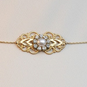 Gold Bridal Belt Sash Rhinestone Crystal Pearls Victorian Vintage Style Jewelry Wedding Dress Belt Accessory Unique Bridal Sash Chain image 1