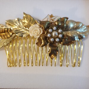 Bridal Hair Comb Pearls Vintage Wedding Hair comb Flower Vintage Shabby Chic Bride Hair Comb Gold Leafs Hair Piece Leafs Pearls Victorian image 8