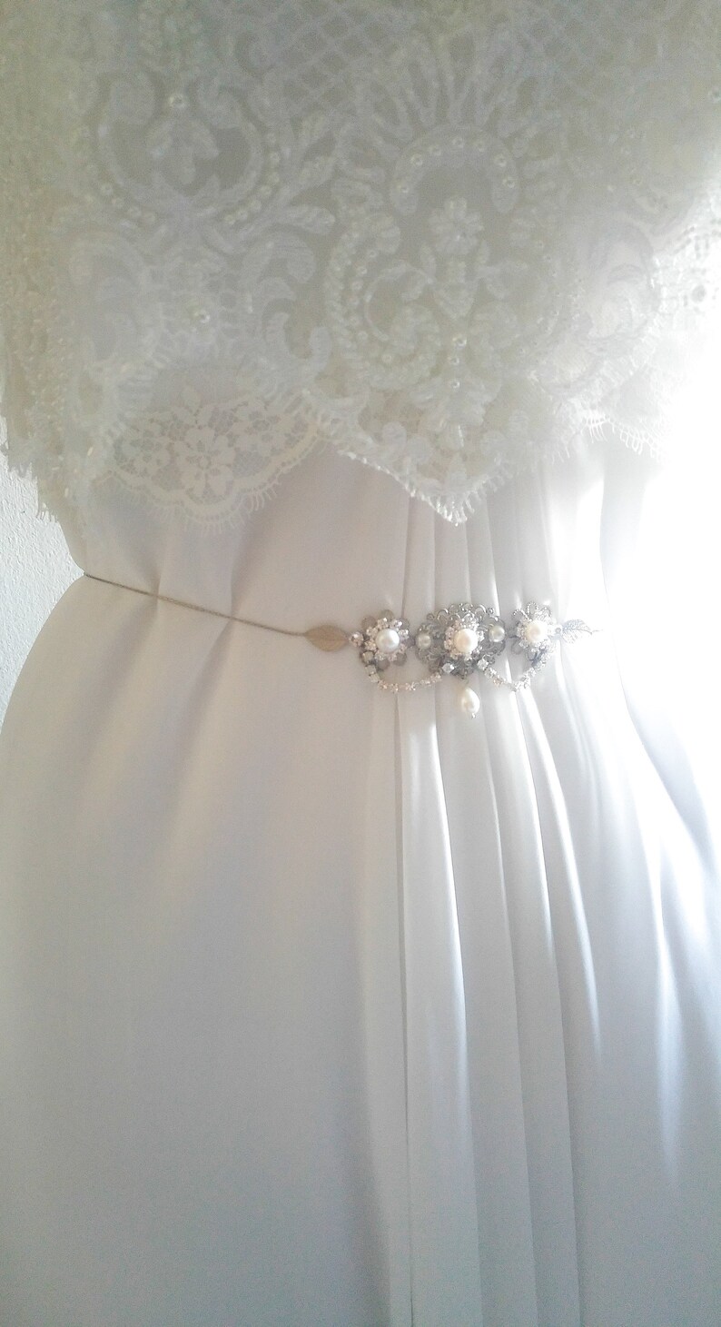 Bridal Sash Belt VINTAGE SILVER RHINESTONE SASH BELT Wedding Belt
