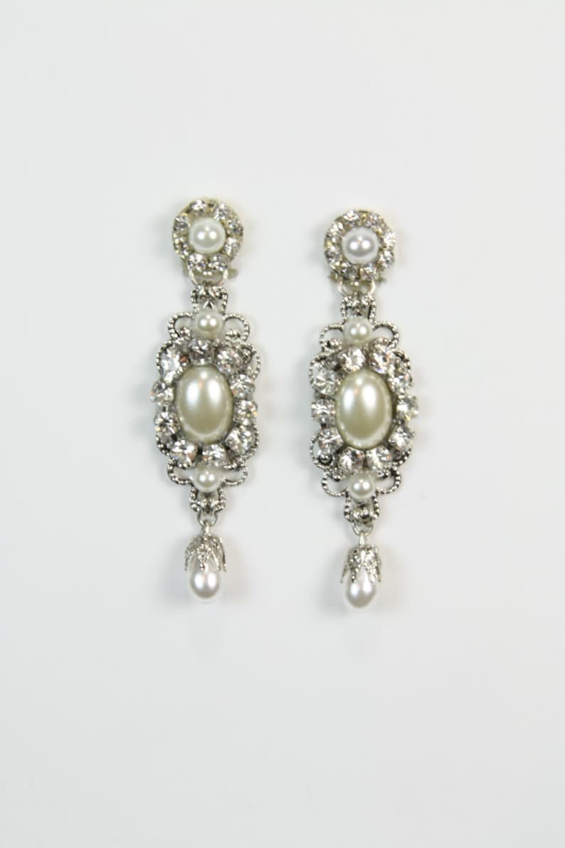Pendientes Colgantes de Gota Lágrima Diamante Nupcial y opción de Clip Perlas de Imitación