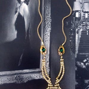 Vintage Style Pendant Necklace with Green Emerald,Diamante Rhinestone Art Deco Jewelry,Necklace,Vintage Gala Jewelry,Wedding themes,OOAK image 3