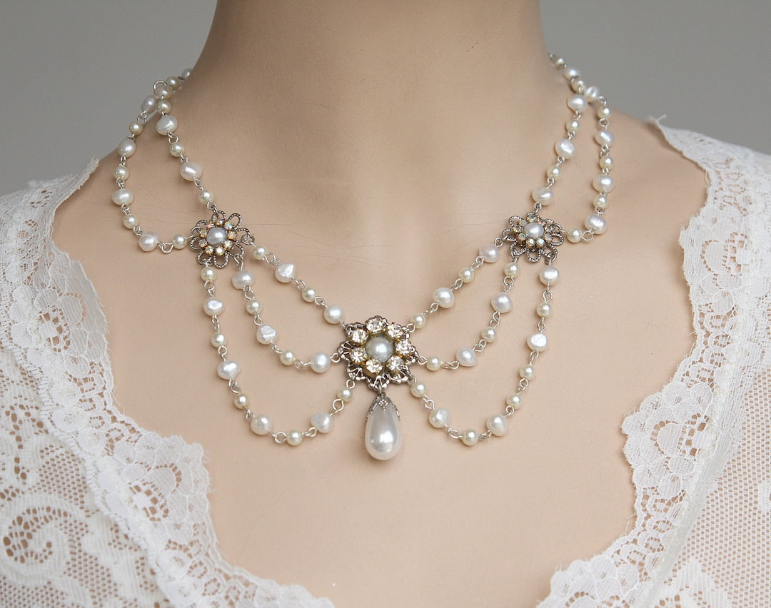 Wedding Pearl Necklace Victorian Bridal Vintage Bridal Necklace