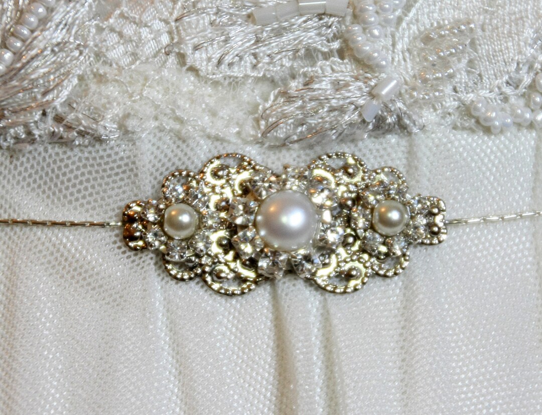 Bridal Belt Silver Sash Rhinestone Hip Belt Crystal Pearls Victorian ...
