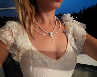Swarovski Crystal Pearl Bridal Jewelry Set: Vintage Wedding Necklace & Bracelet
