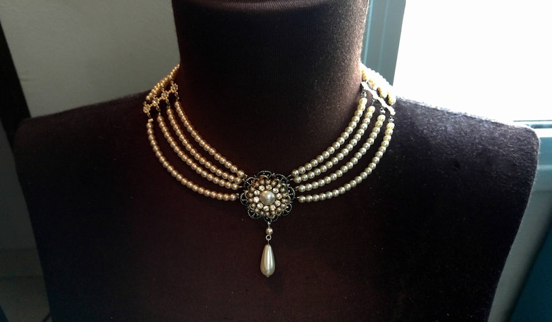 Bridal Pearls Choker Silver Filigree Ivory Pearls Rhinestone - Etsy