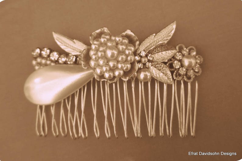 Bridal Golden hair comb Wedding Comb Pearl comb hair wedding hair comb Pearl bride comb wedding hair Rhinestone bridal hair Rhinestone piece image 3