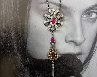 Handmade Art Deco Rhinestone Necklace: Vintage Ruby Crystal Diamante