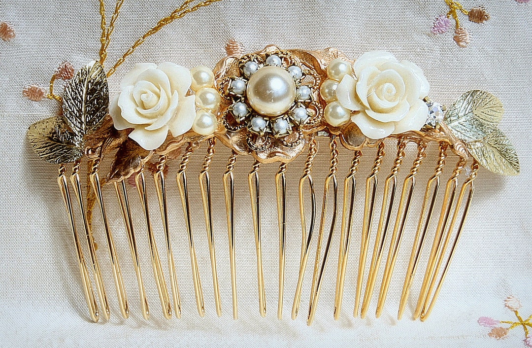Vintage Style Bridal Hair Comb: Gold Wedding Hair Piece With 