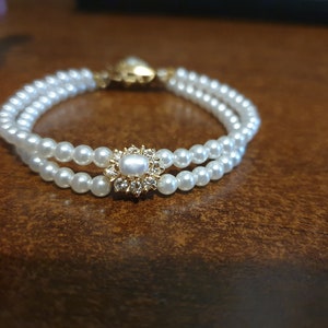 Bridal Bracelet, Rhinestone and Pearls, Victorian Jewelry ,Wedding , Gold OR Silver, Swarovski Rhinestone Crystals, Ivory White Pearls Jane image 2
