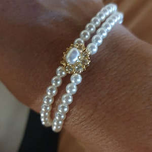 Bridal Bracelet, Rhinestone and Pearls, Victorian Jewelry ,Wedding , Gold OR Silver, Swarovski Rhinestone Crystals, Ivory White Pearls Jane image 4