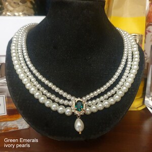 Collana girocollo da sposa con smeraldi e perle: collana da sposa con strass immagine 10