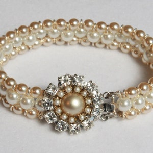 Bridal Jewelry,Bridal Bracelet,Wedding Jewelry,Multi strand Wedding Bracelet cuff, Swarovski Rhinestone Pearl Silver Gold
