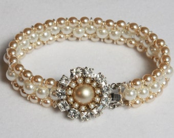 Pulsera nupcial de perlas hecha a mano: joyería nupcial con cristales Swarovski