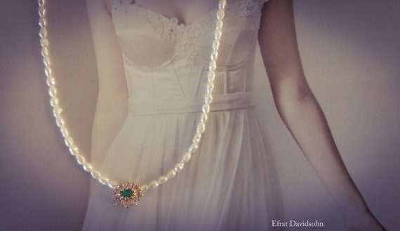 Bridal Pearl Necklaceemerald Stonegreen Emerald Etsy