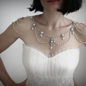 Necklace For The Shoulders,Backdrop Necklace,1920,Pearls,Rhinestone,Silver,Bridal Wedding Jewelry,Victorian,Efrat Davidsohn Gothic Jewelry