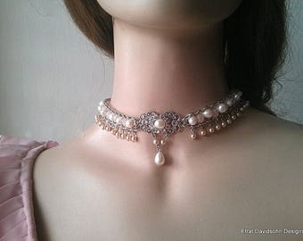 Bridal Pearl Choker: 1920s Style Rhinestone Wedding Necklace