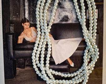 Vintage Pearl Wedding Necklace: Multi-Strand Bridal Choker, Rhinestone Drop