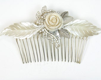 Bridal Hair comb Silver Vintage Wedding Hair comb Leafs Flowers and Crystals Flower bridal Rhinestones wedding Haircomb Wedding Hair Comb