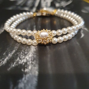 Bridal Bracelet, Rhinestone and Pearls, Victorian Jewelry ,Wedding , Gold OR Silver, Swarovski Rhinestone Crystals, Ivory White Pearls Jane image 5