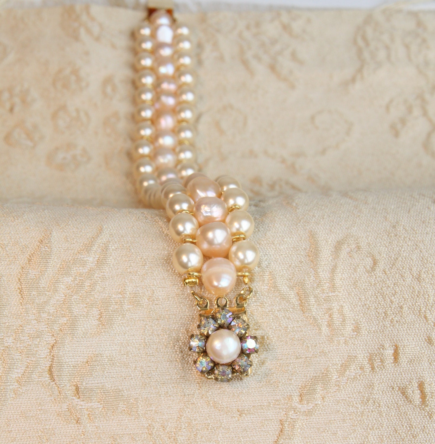 Pearl Bridal Bracelet Pink Pearl Bracelet Cuff Wedding | Etsy