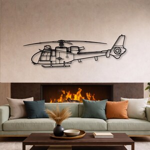 Aéro*spati*ale Ga*zelle Silhouette Metal Wall Art, Military Aircraft Decor, Pilot Gift