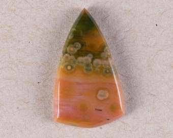 Grade A Gemmy - Natural Designer Ocean Jasper Freeform Drop Cabochon - Old stock Vein 2 - Translucent Pinks, Oranges, Greens Earth tones!