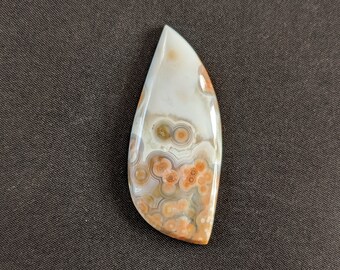 Grade A Gemmy - Natural Designer Ocean Jasper Freeform Pointed Wavy Drop Cabochon - Translucent White Peaches and Oranges