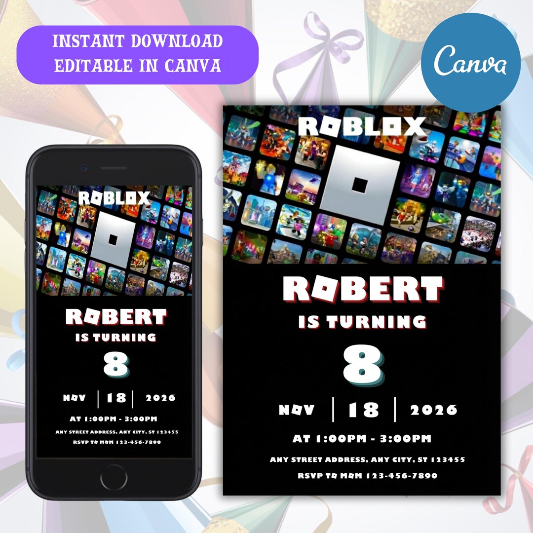 Roblox Birthday Invitation | Editable Gaming Canva Template (digital ...