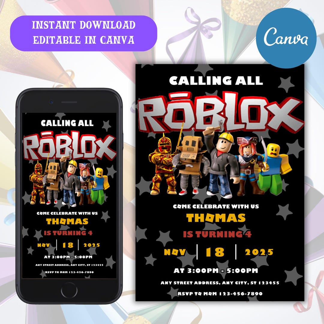 Roblox Birthday Invitation | Editable Gaming Canva Template (digital ...