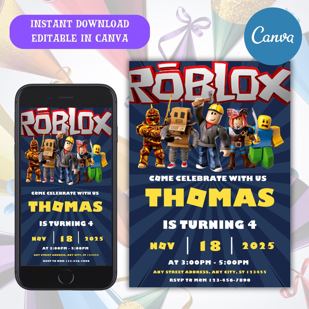 Roblox Birthday Invitation | Editable Gaming Canva Template Evite ...
