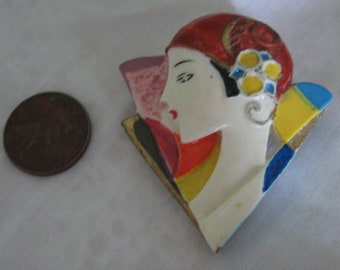 Colorful Hand Made Flapper Girl Brooch Pin