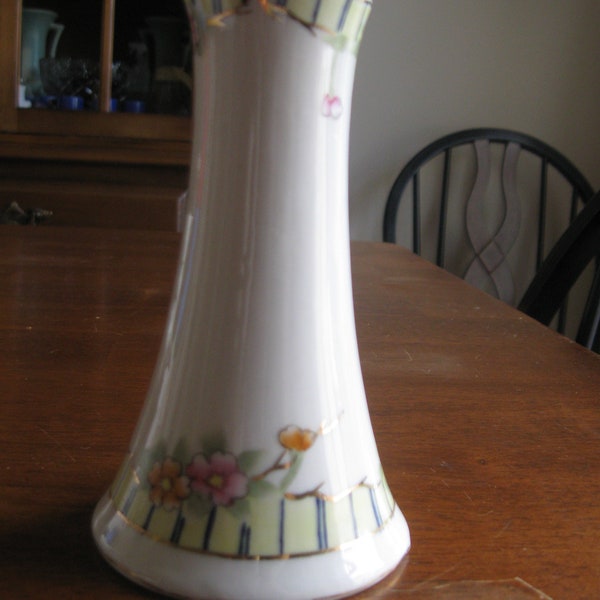 Victorian Hatpin Holder by Nippon, Hand Painted Porcelain, Gold Trim Floral, Rising Sun Mark