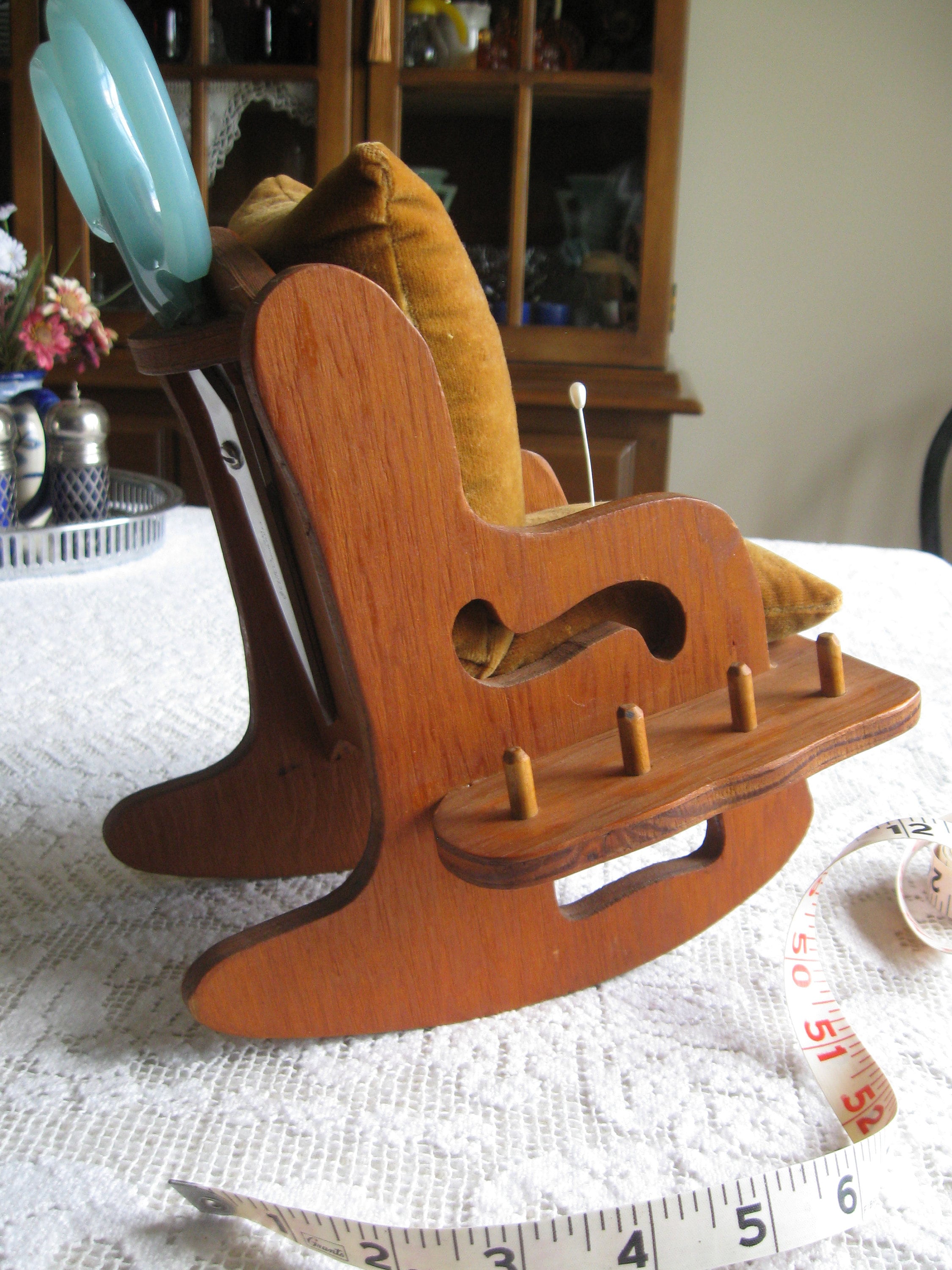 Vintage Handmade Rocking Chair Pincushion 8 Spool Pegs Etsy