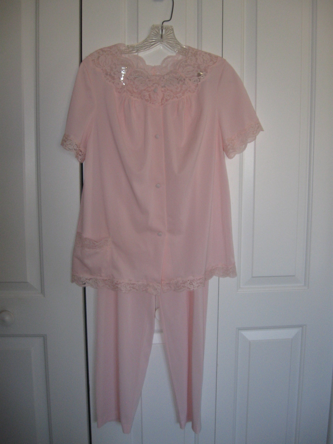 Vintage Vanity Fair Nylon Tricot Pajamas Pink Lace Trimmed Etsy