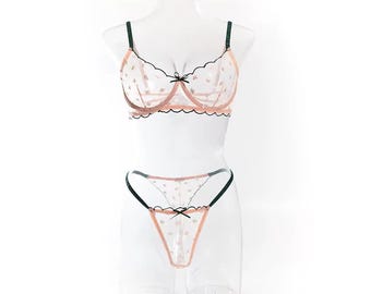 Peach Blossom Chérie Set| Peach Lace Lingerie Set| Monroe and Muse Chérie Collection