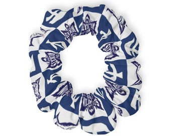 Blue Ikat Pattern Scrunchie | Boho Hair Accessory
