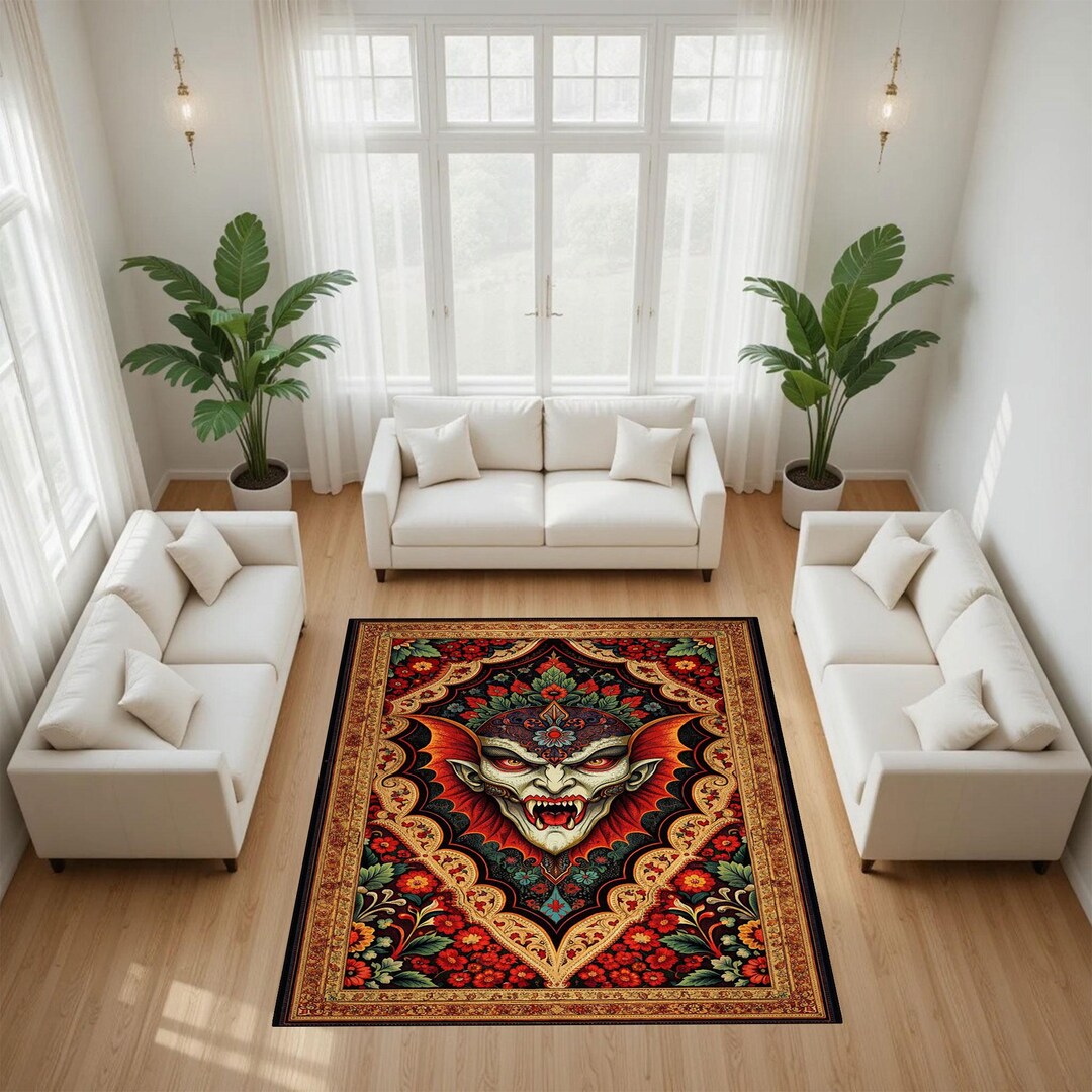 Vampire Rug Textures Gothic Vampire Face Rug, Dark Fantasy Floral Carpet, Horror Home Decor ...