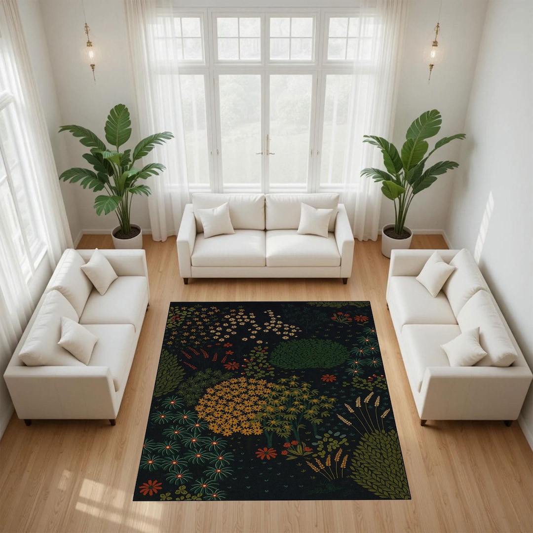 Shadow Botanical Rugs Dark Botanical Floral Rug – Moody Garden Area Rug - Etsy