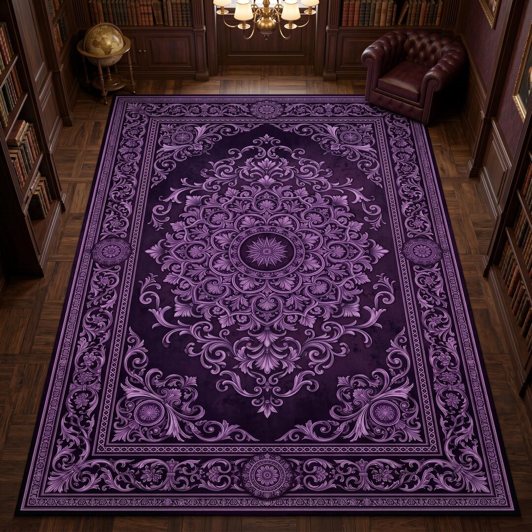 Luxury Purple Gothic Baroque Rug, Victorian Floral Medallion Area Rug ...