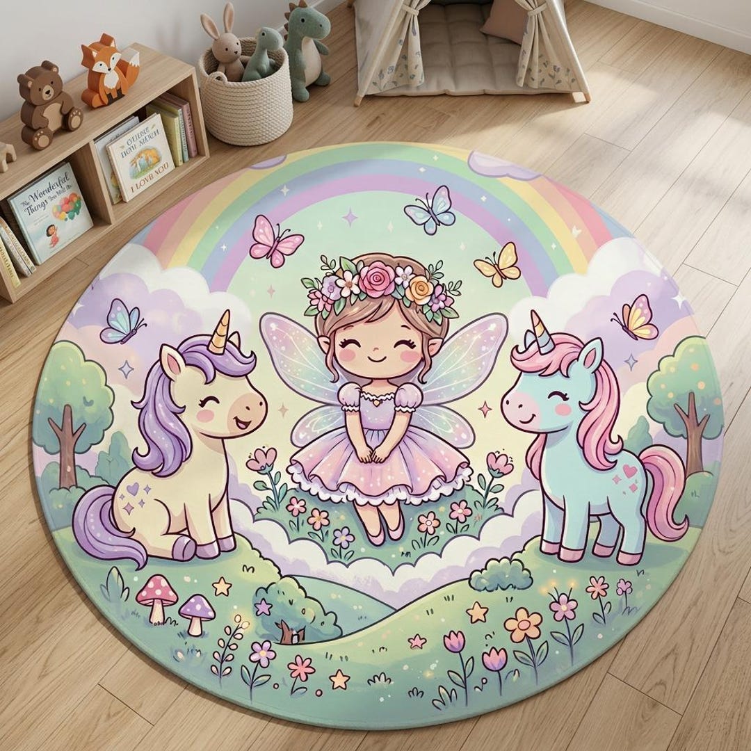 Fairy Rug Round Unicorn Fairy Round Rug, Pastel Rainbow Girls Nursery Decor - Etsy