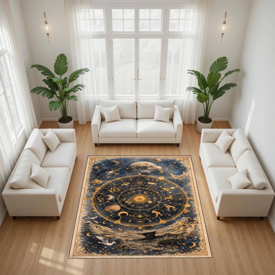 Zodiac Sign Rug Vintage Zodiac Wheel Rug, Celestial Astrology Carpet, Cosmic Star Map ...