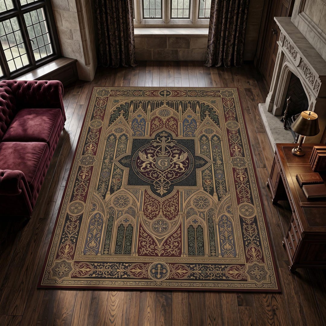 Cathedral Rug Gothic Cathedral Crest Rug, Medieval Heraldic Carpet, Dark Academia ...